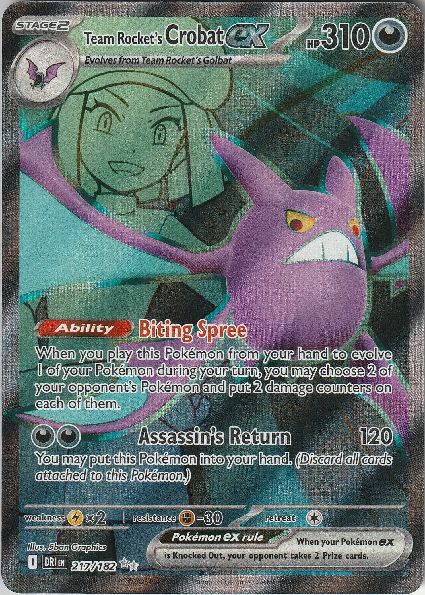 Pokemon TCG Team Rocket's Crobat Ex 217/182 Holo Destined Rivals NM Chrispy Collectables UK