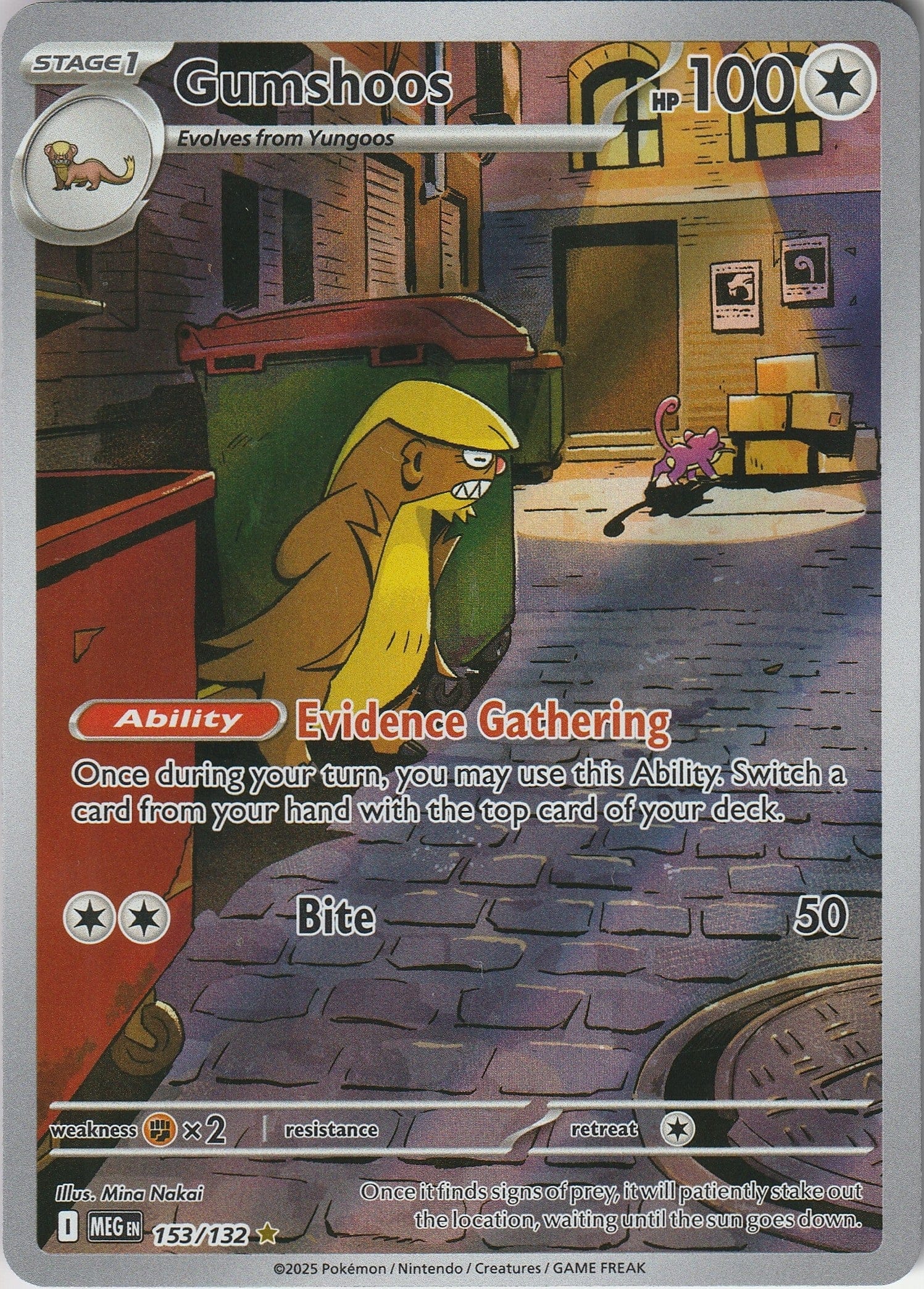 Pokémon TCG Gumshoos 153/132 Secret Rare Mega Evolutions Near Mint 2025 Chrispy Collectables UK