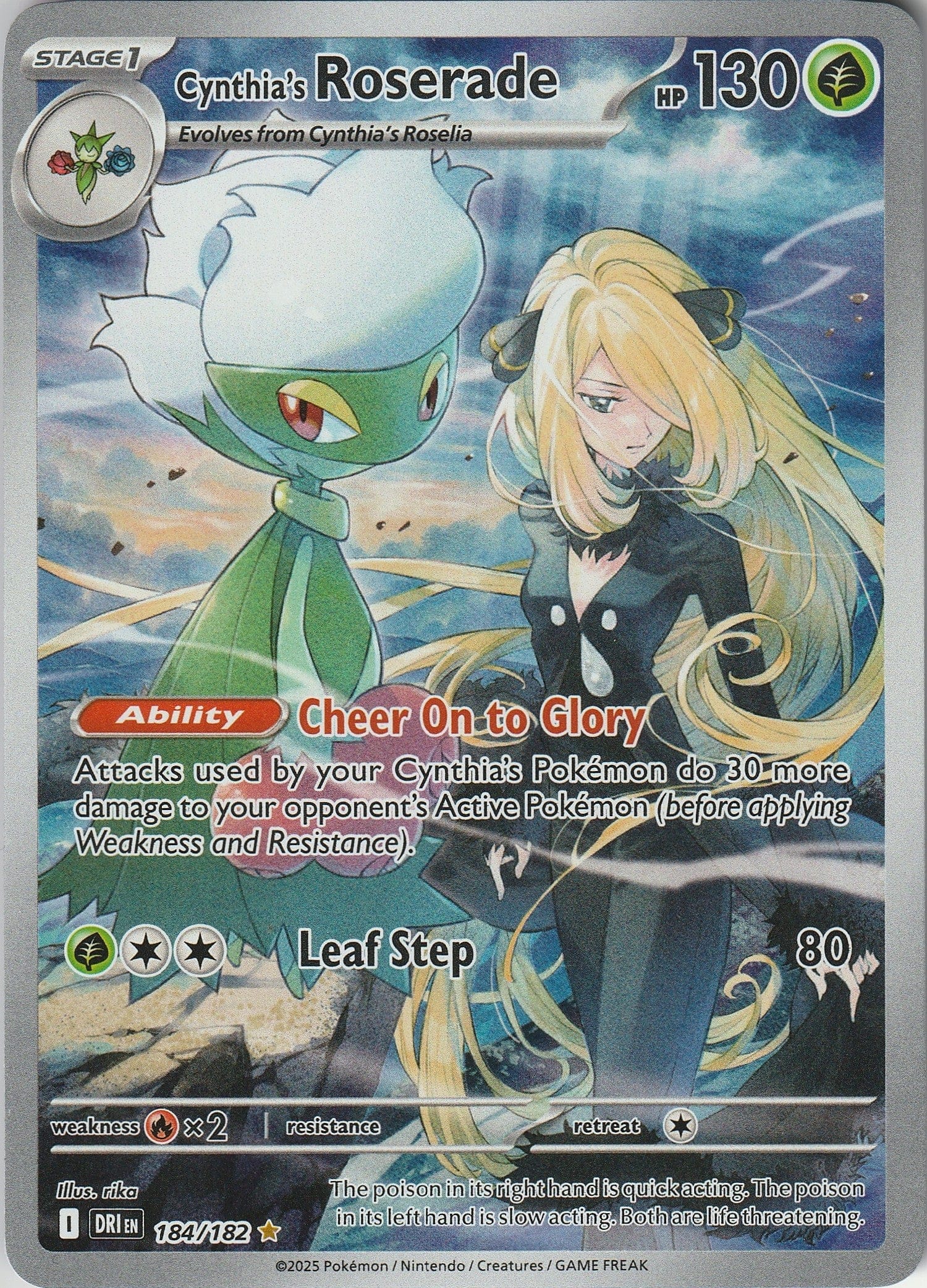 Pokemon TCG Card Cynthias Roserade 184/182 Destined Rivals Illustration Rare NM 2025 Chrispy Collectables UK 
