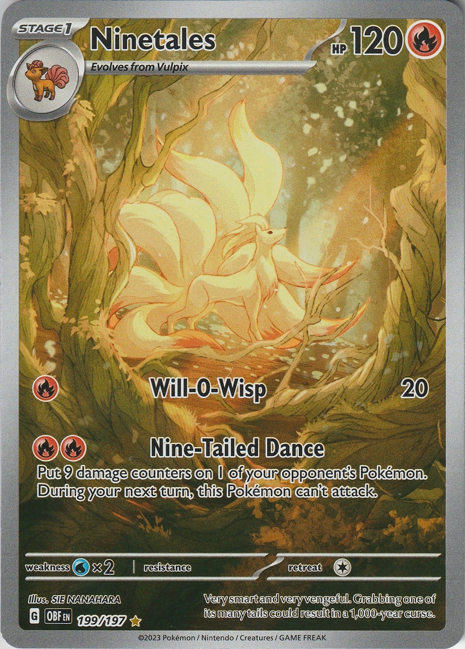 Pokémon TCG Ninetales 199/197 Obsidian Flames Illustration Rare NM 2023 Chrispy Collectables UK