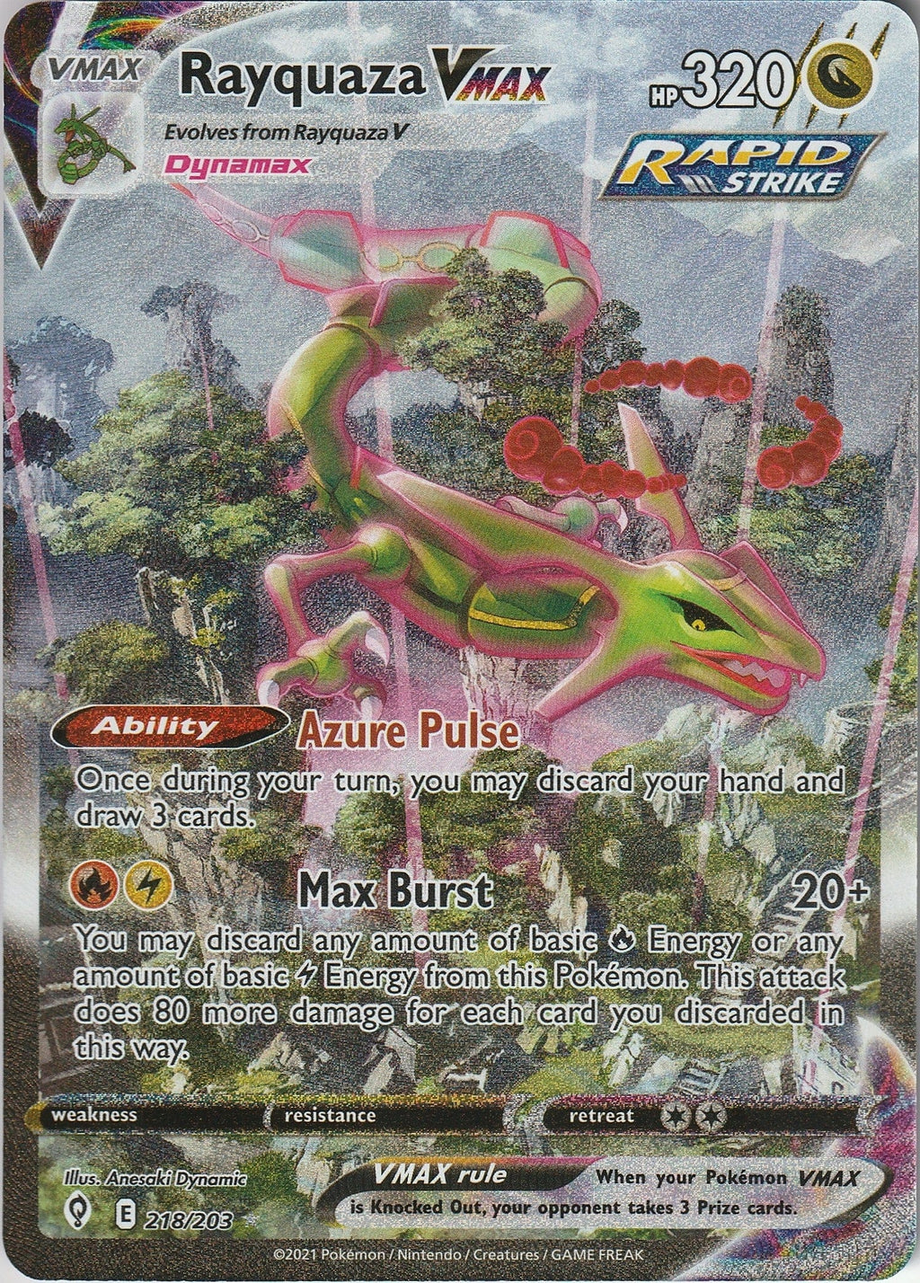 Pokémon TCG Rayquaza VMAX 218/203 Full Art Evolving Skies Holo Secret Rare NM 2021 Chrispy Collectables UK