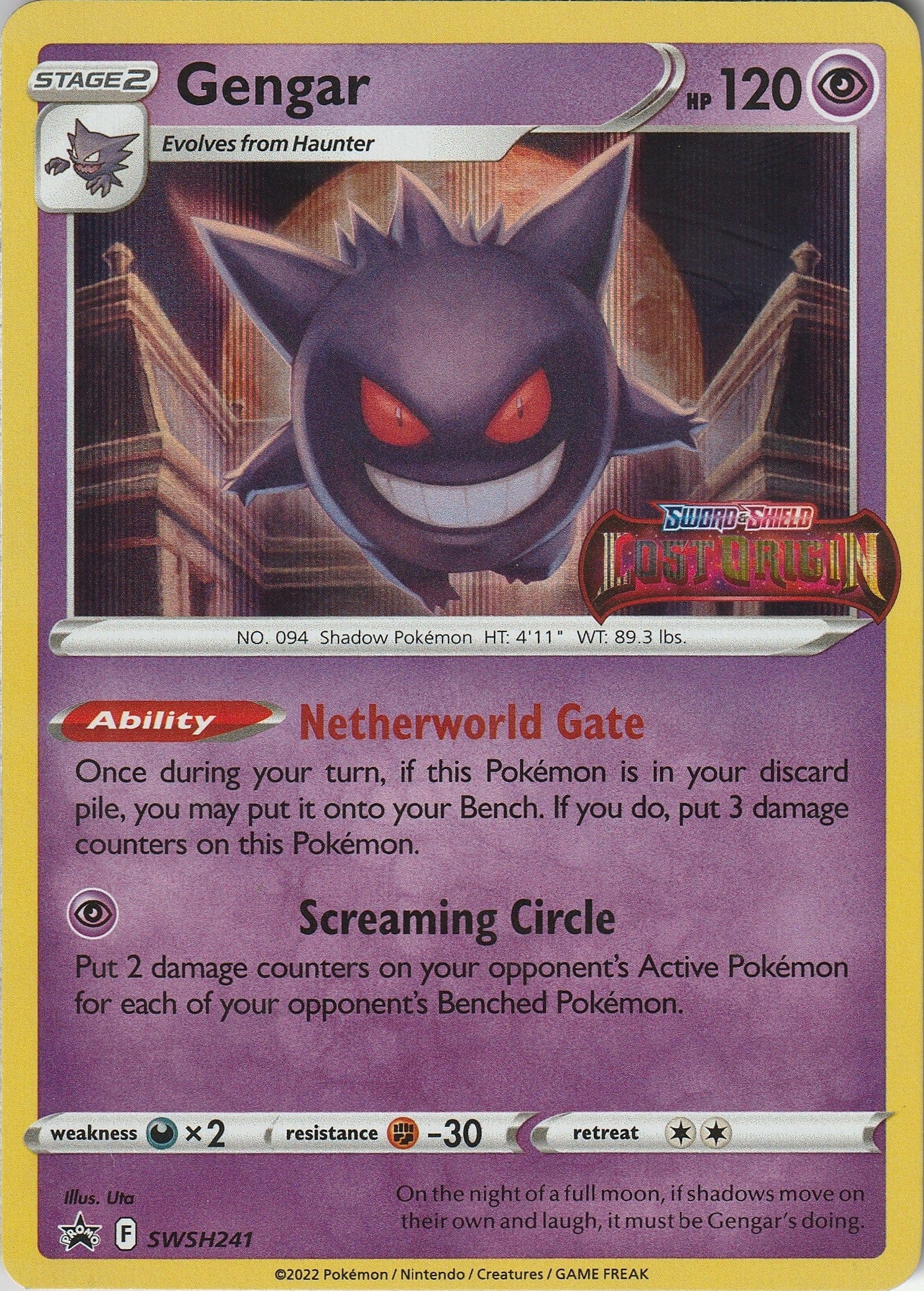 Pokémon TCG Gengar SWSH 241 Lost Origin Stamped Pre Release Promo NM 2022 Chrispy Collectables UK