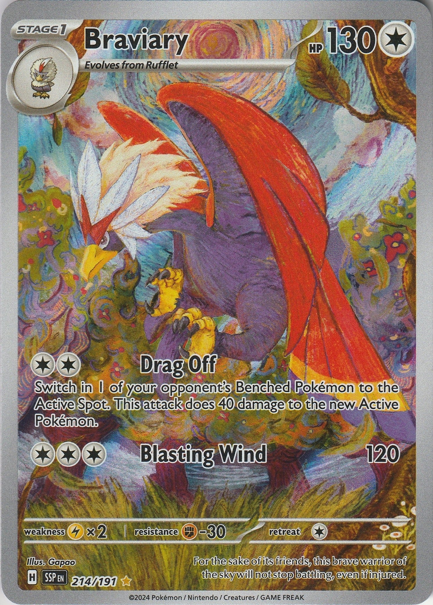 Pokemon TCG Braviary 214/191 Surging Sparks Illustration Rare NM 2024 Chrispy Collectables UK