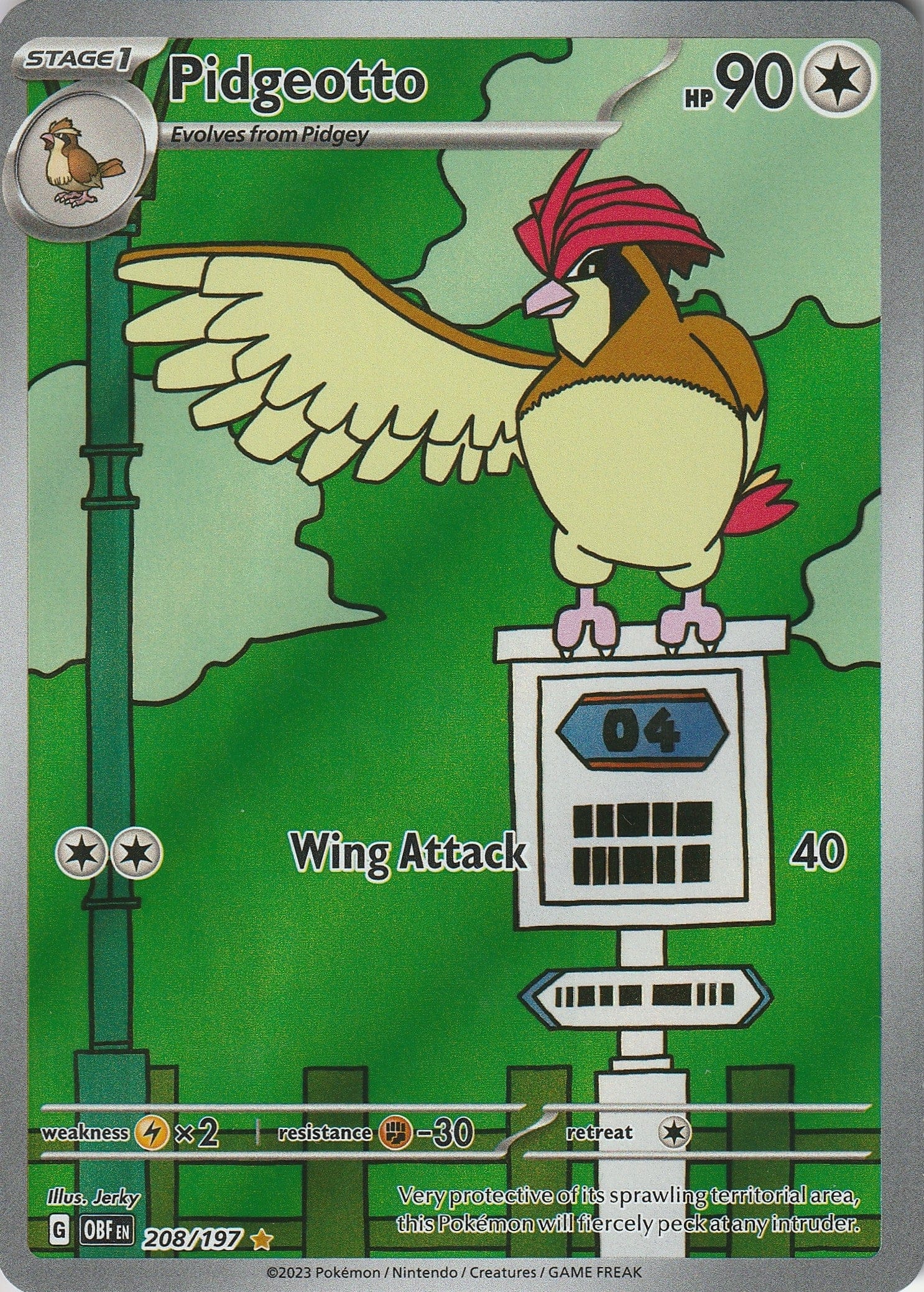 Pokemon TCG Pidgeotto 208/197 Obsidian Flames Full Art Illustration Rare NM 2023 Chrispy Collectables 