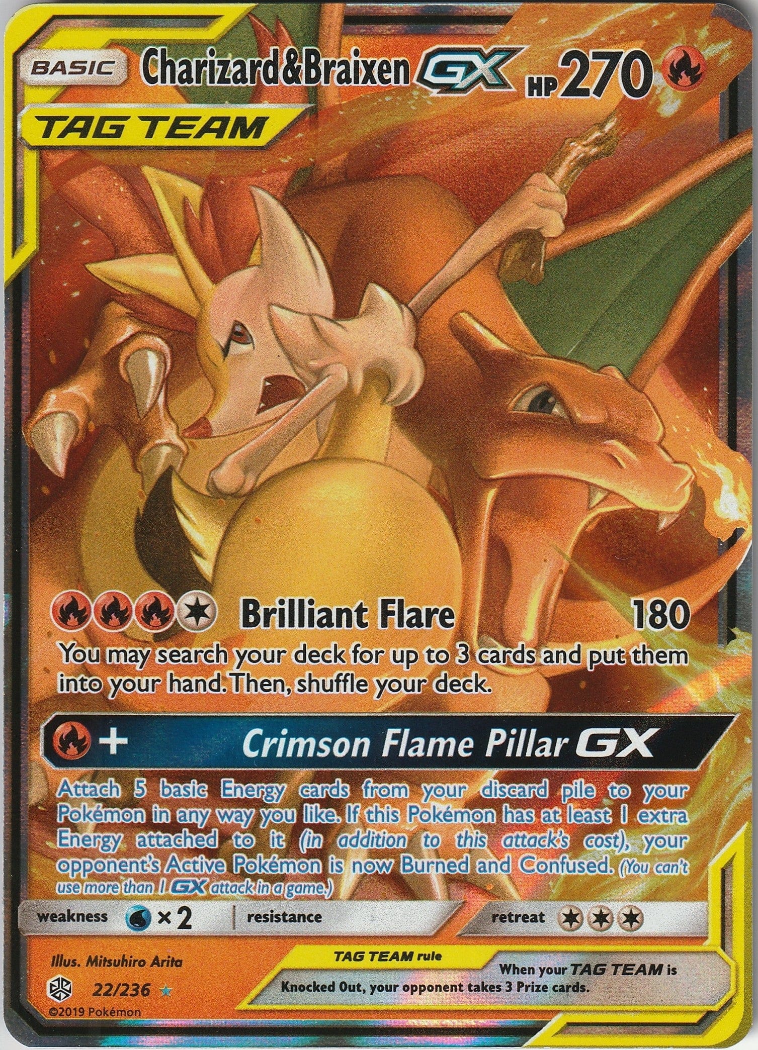 Pokemon TCG Charizard & Braixen GX 22/236 Cosmic Eclipse Full Art Ultra Rare Tag Team NM Chrispy Collectables UK