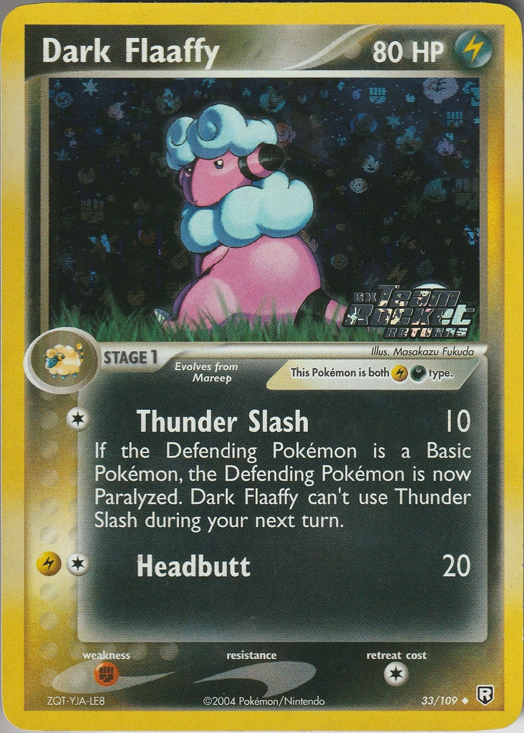 Pokemon TCG Dark Flaaffy 33/109 EX Team Rocket Returns Stamped Reverse Holo LP/NM 2004 Chrispy Collectables UK