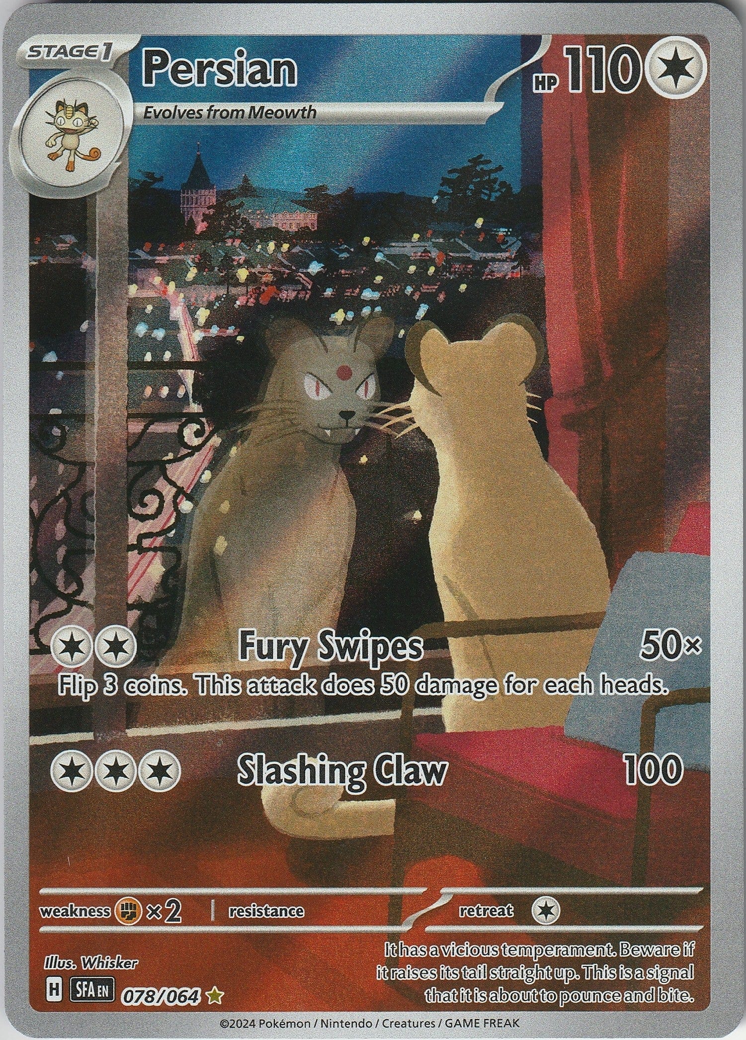 Pokemon TCG Persian 078/064 Shrouded Fable Scarlet & Violet Illustration Rare Holo NM 2024 Chrispy Colletables UK