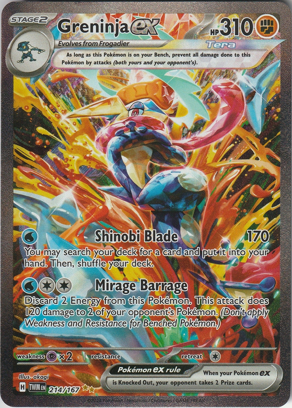 Pokemon TCG Greninja EX 214/167 Twilight Masquerade Special Illustration Rare Holo NM 2024 Chrispy Collectables UK