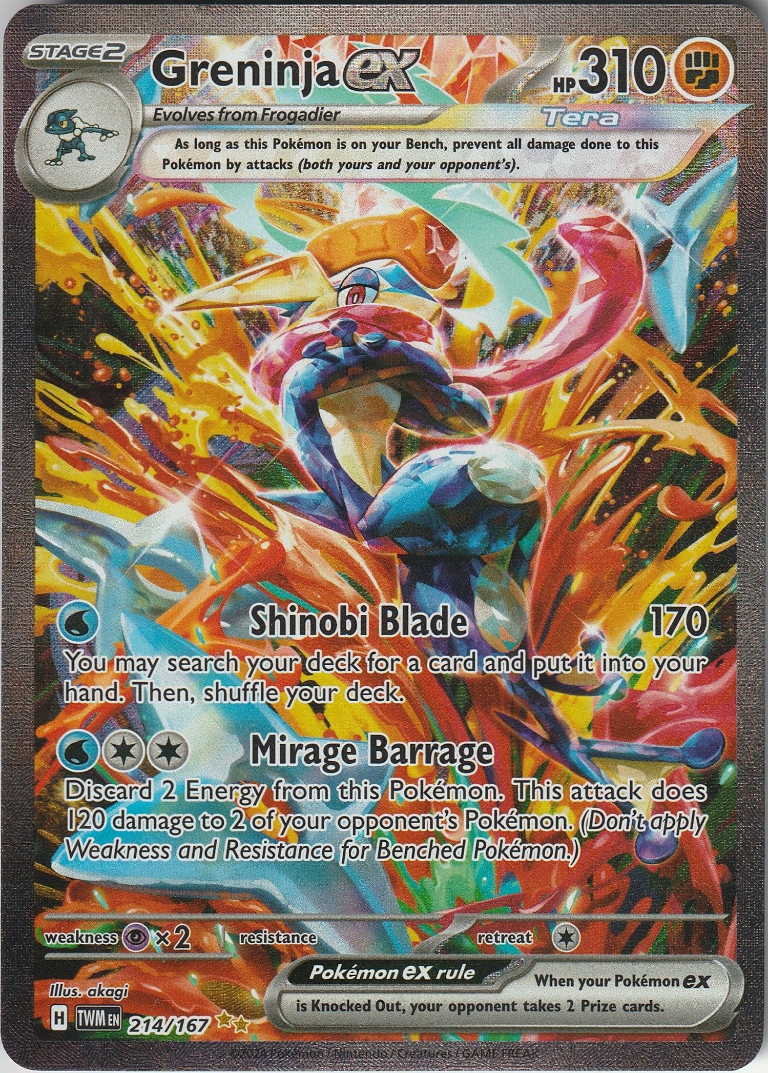 Pokemon TCG Greninja EX 214/167 Twilight Masquerade Special Illustration Rare Holo NM 2024 Chrispy Collectables UK