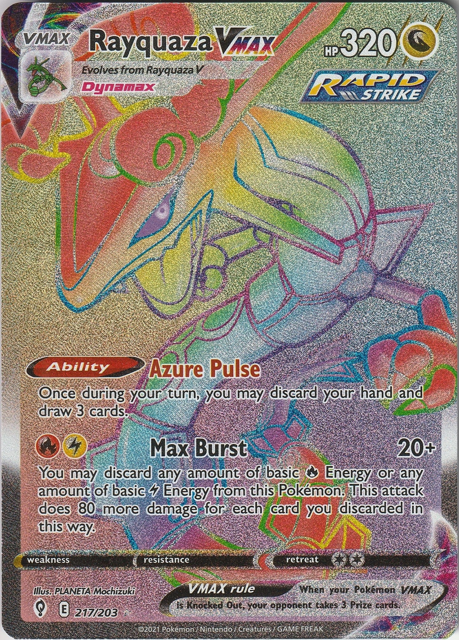 Pokemon TCG Rayquaza VMAX 217/203 Evolving Skies Rainbow Rare NM 2021 Chrispy Collectables UK
