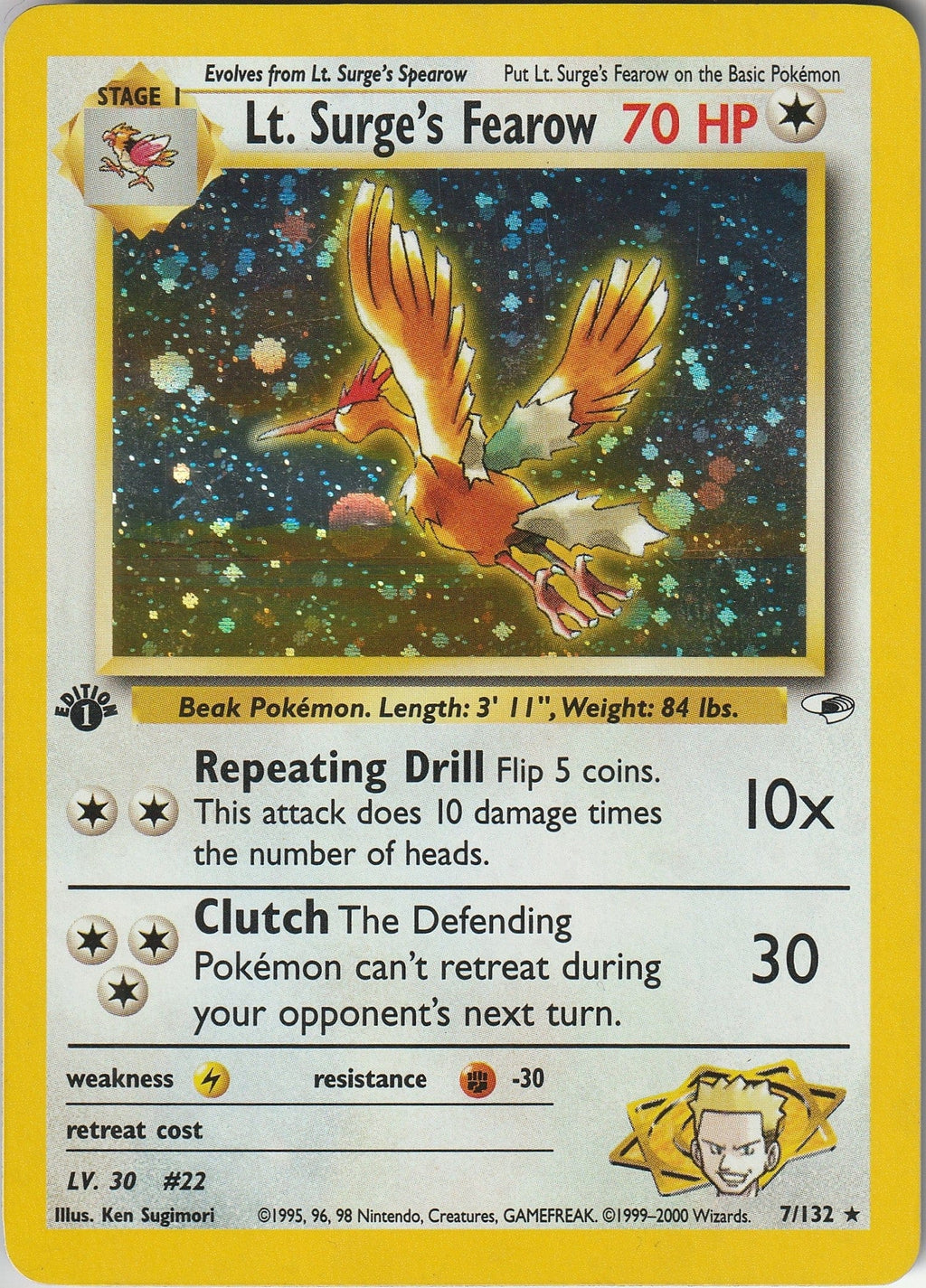 Pokémon TCG Lt. Surge's Fearow 7/132 1ST EDITION Gym Heroes WOTC Holo Rare 1999 Vintage NM Chrispy Collectables UK