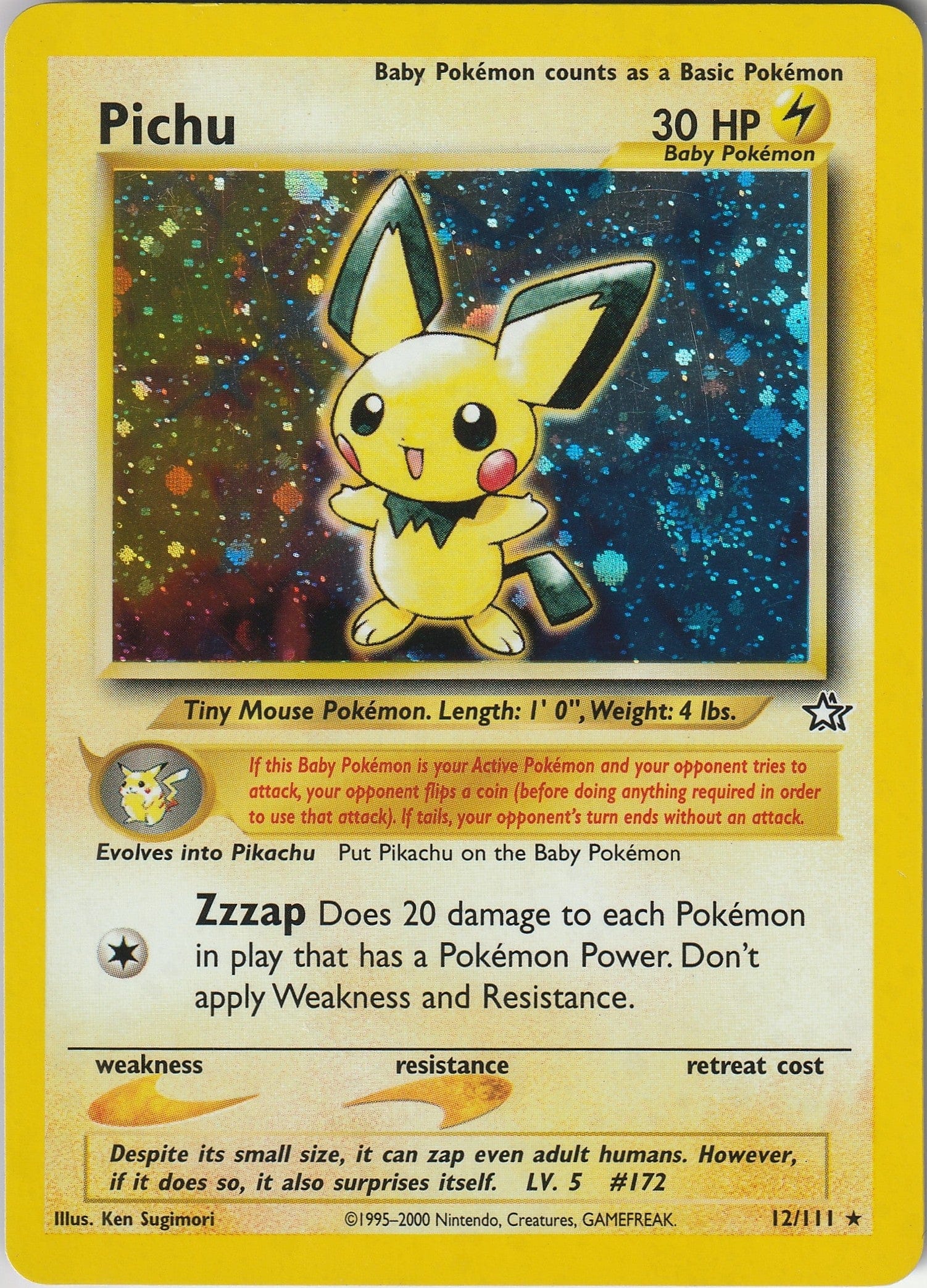 Pokémon TCG Pichu Holo Rare Neo Genesis 12/111 WOTC Vintage NM 1999 Chrispy Collection UK 