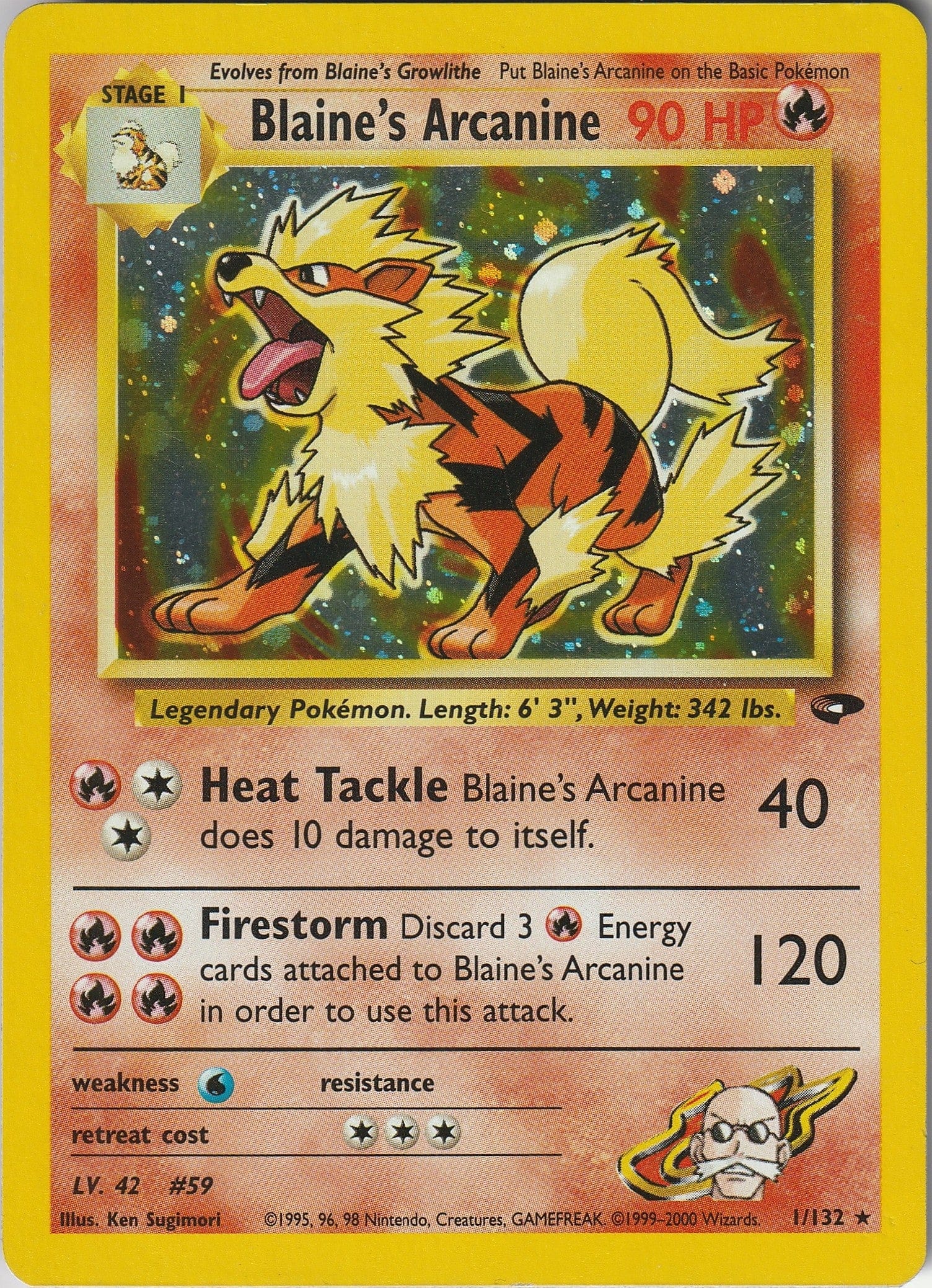 Pokemon TCG Blaine's Arcanine 1/132 Gym Challenge Holo Rare Vintage WOTC 1999 NM Chrispy Collectables UK