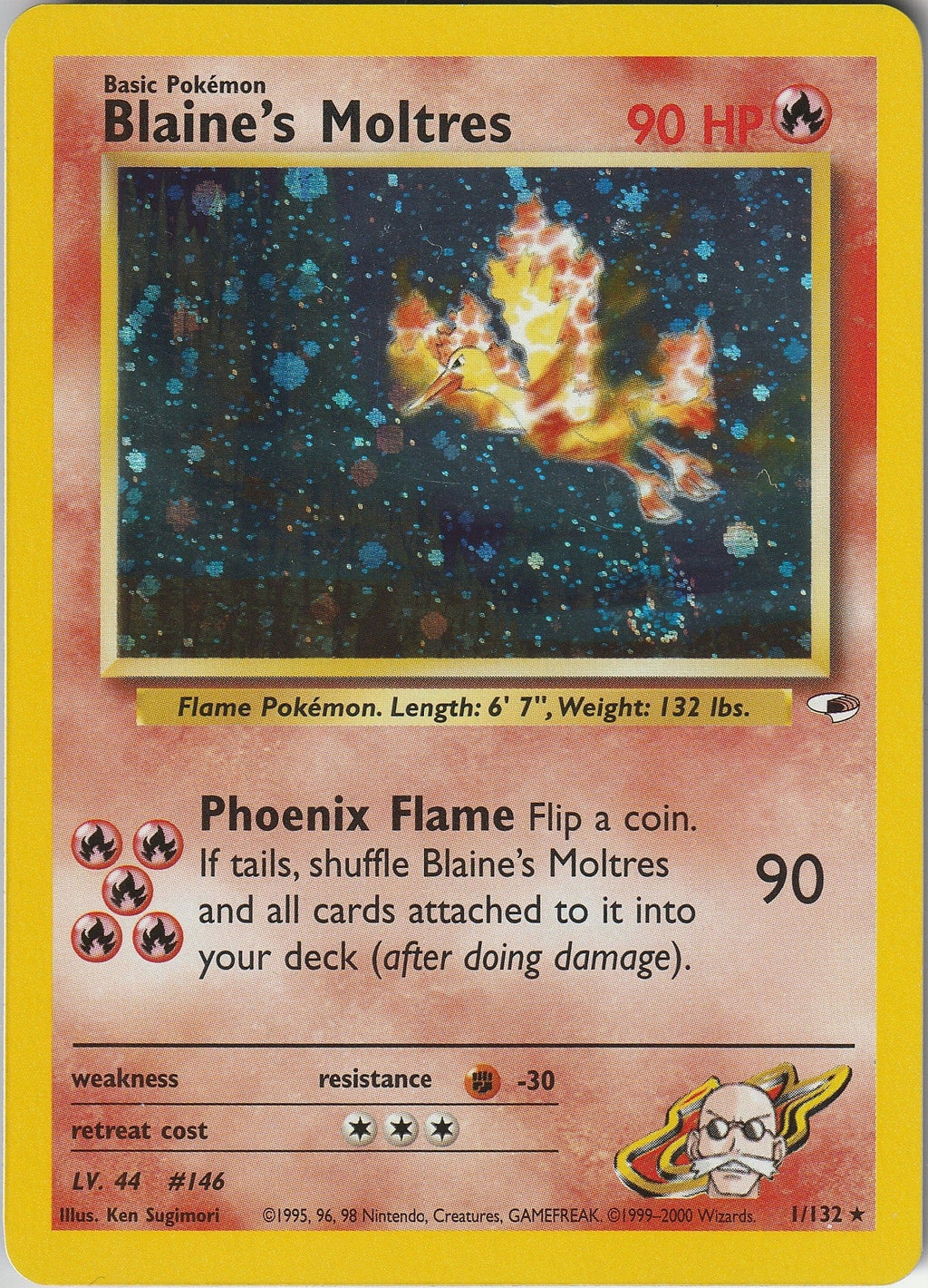 Pokemon TCG Blaine's Moltres 1/132 Gym Heroes Set Holo Rare WOTC 1999 NM Chrispy Collectables UK