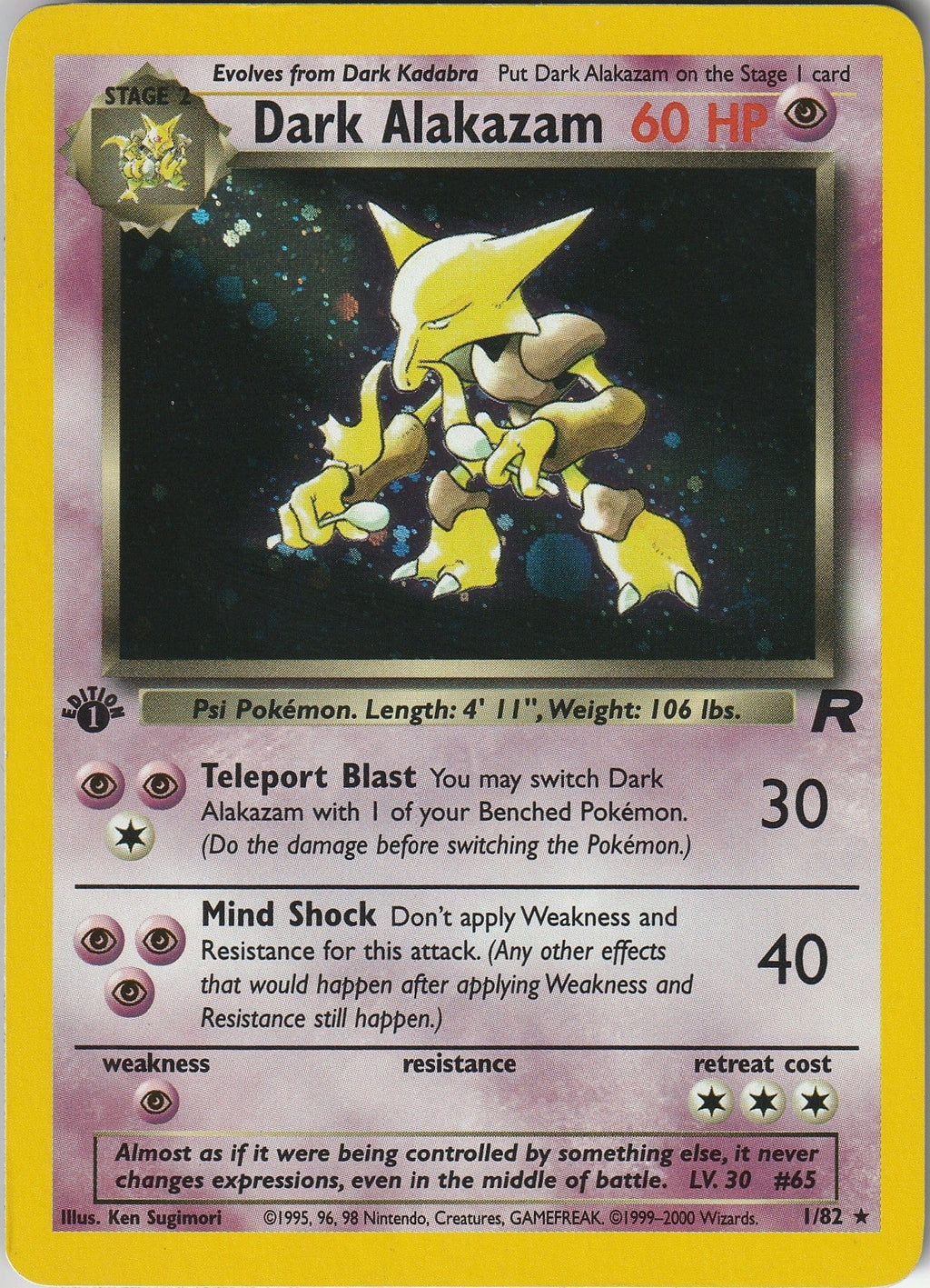 Pokemon TCG Dark Alakazam 1/82 Team Rocket 1st Edition WOTC Holo Rare 1999 LP/NM Chrispy Collectables UK