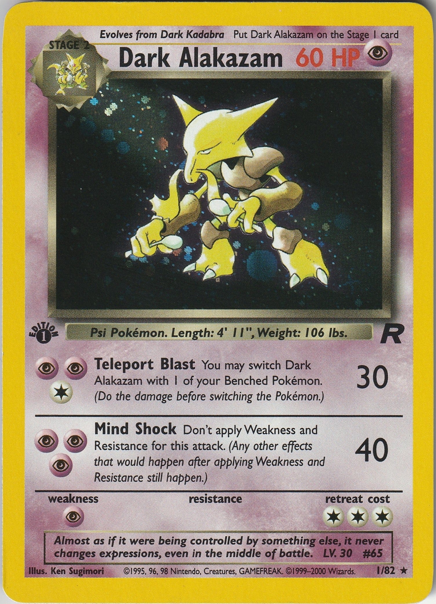 Pokemon TCG Dark Alakazam 1/82 Team Rocket 1st Edition WOTC Holo Rare 1999 LP/NM Chrispy Collectables UK
