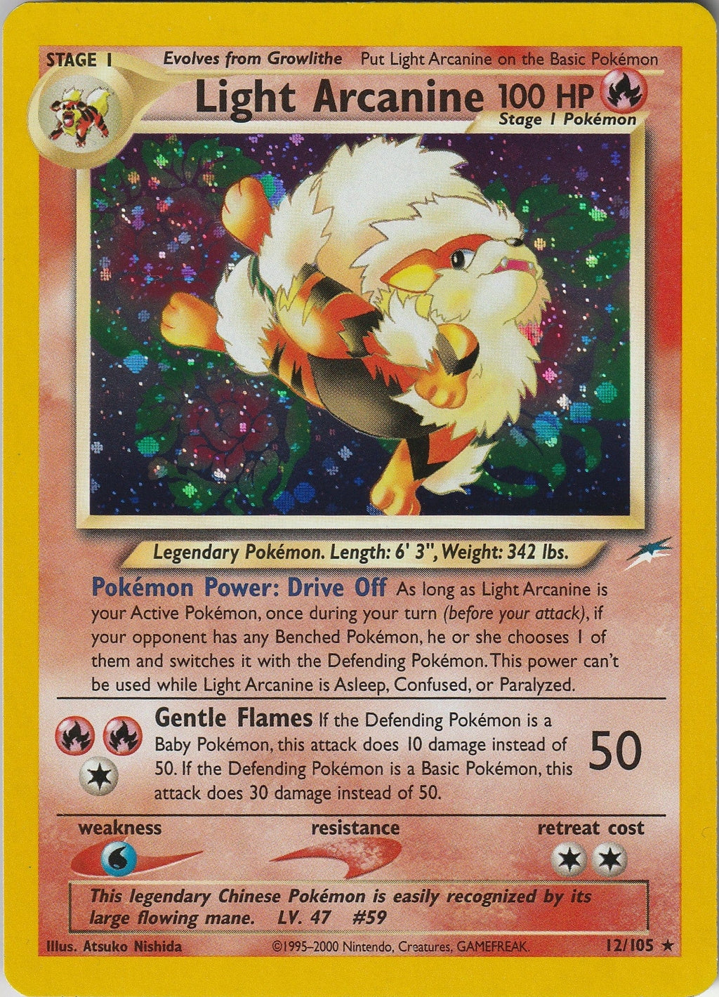 Pokemon TCG Light Arcanine 12/105 Holo Rare Neo Destiny WOTC Vintage NM 1999 Chrispy Collectables UK