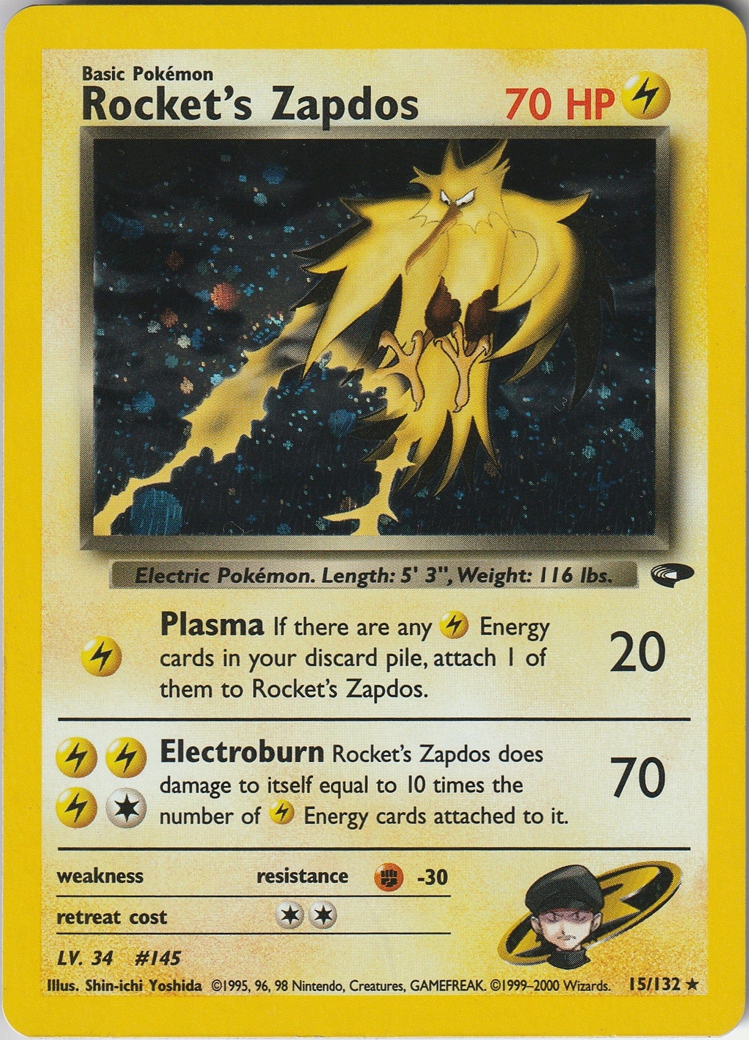 Pokemon TCG Rocket's Zapdos 15/132 Holo Rare Gym Challenge Original WOTC 1999 NM Vintage Chrispy Collectables UK