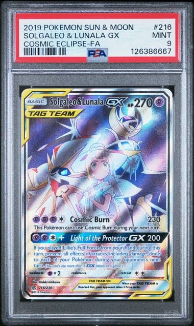 Pokemon TCG Solgaleo & Lunala GX 216/236 Cosmic Eclipse 2019 PSA 9 MINT Chrispy Collectables UK